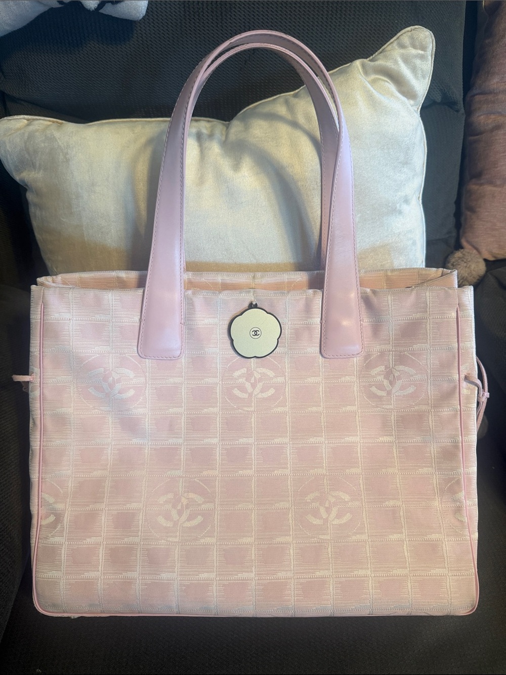CHANEL Light Pink Quilted Tote with Floral Medallion